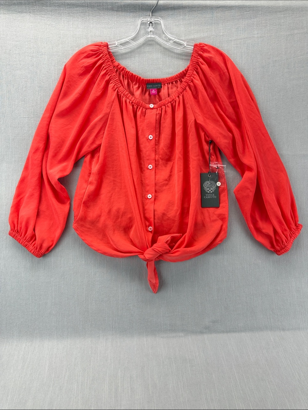 Vince Camuto Bright Coral Tie-Front Peasant Top